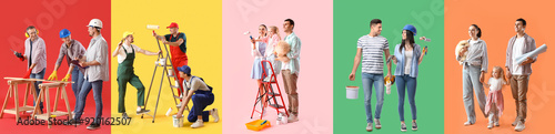 Set of happy families doing...