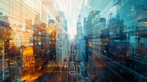 Wallpaper Mural Cityscape Reflections: A Glimpse of Modern Urban Life Torontodigital.ca