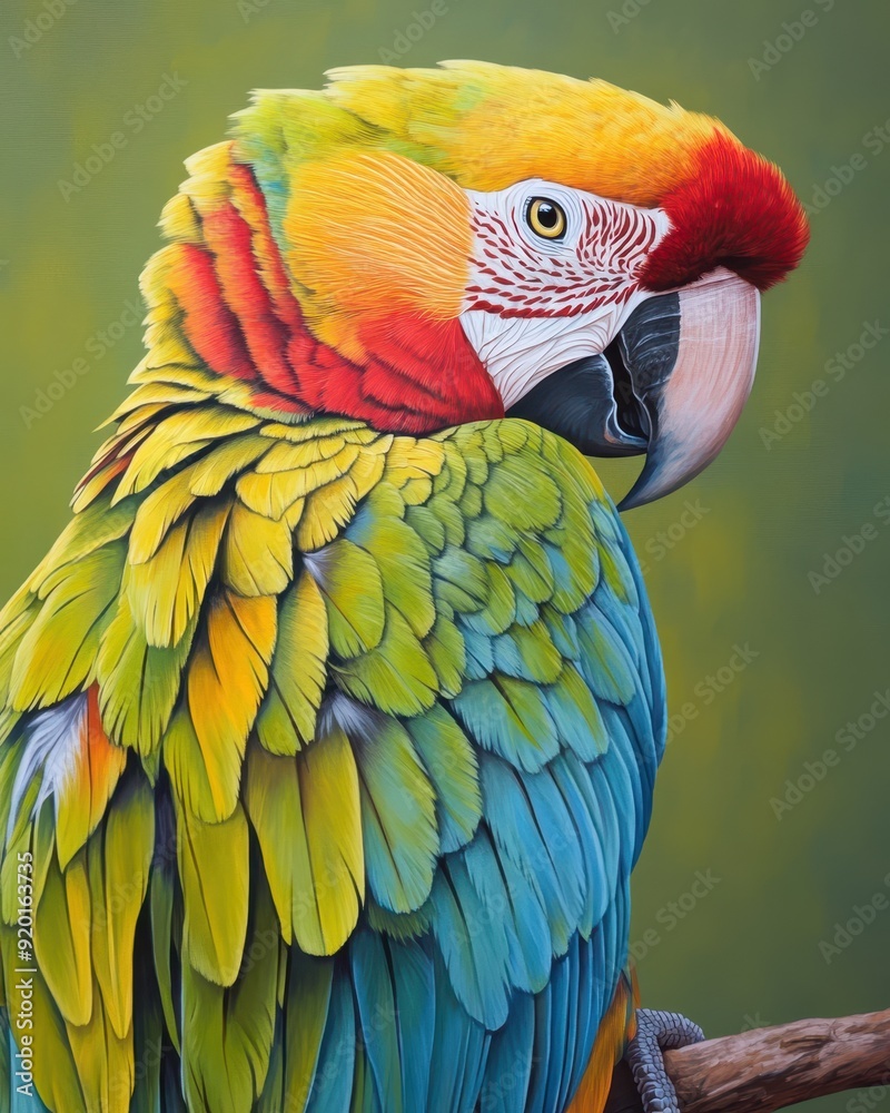 Fototapeta premium Vibrant Blue and Yellow Macaw Parrot Portrait with Colorful Feathers