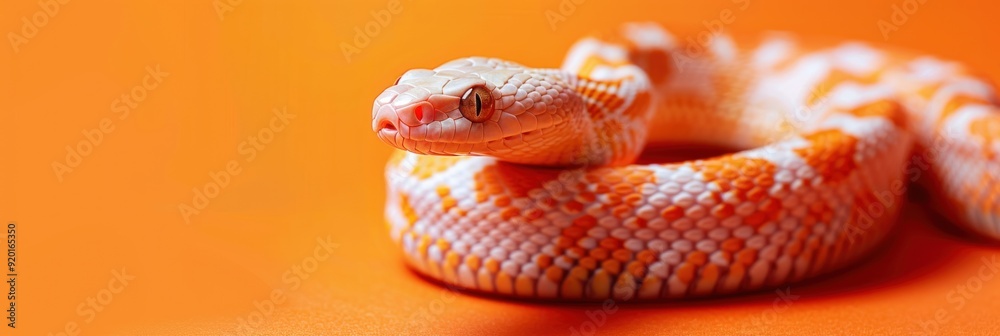 Fototapeta premium White and Orange Snake on Orange Background
