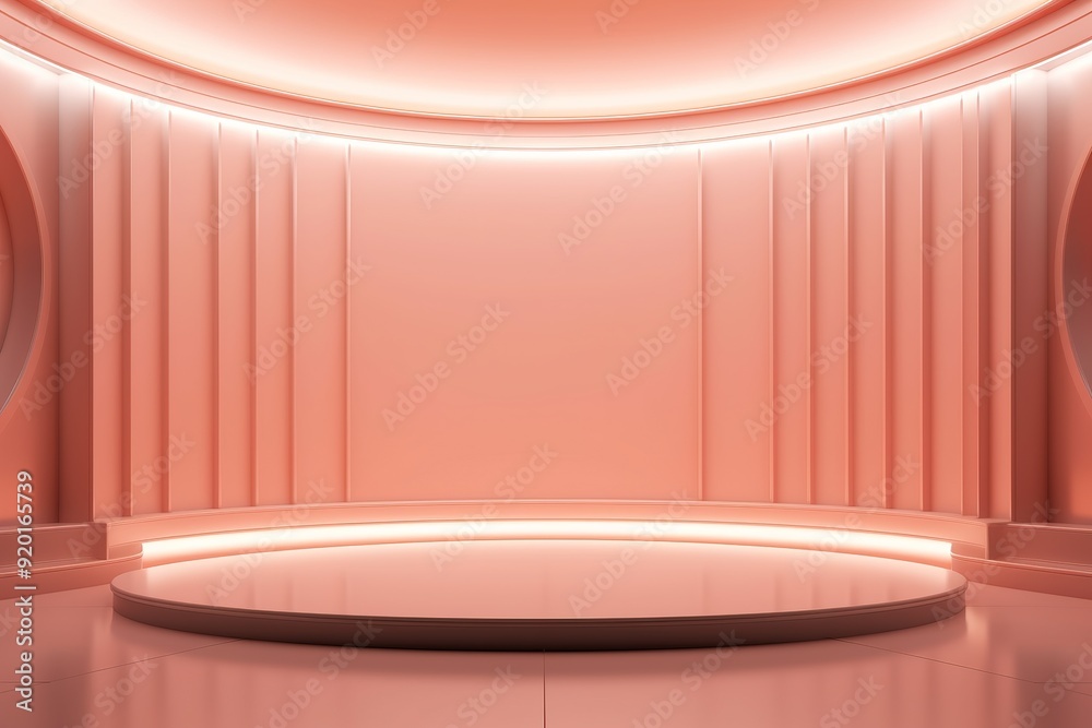 Minimalist pink podium with soft lighting for product display.