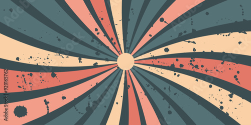 Vintage retro background with watercolor splashes.Funk rays elements, circular motifs.Vector.