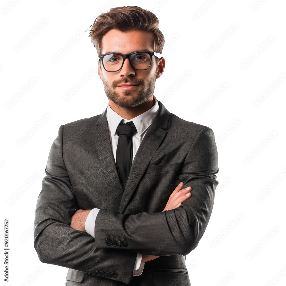A man in a suit and tie with glasses is posing for a photo A man in a suit and tie with glasses is posing for a photo