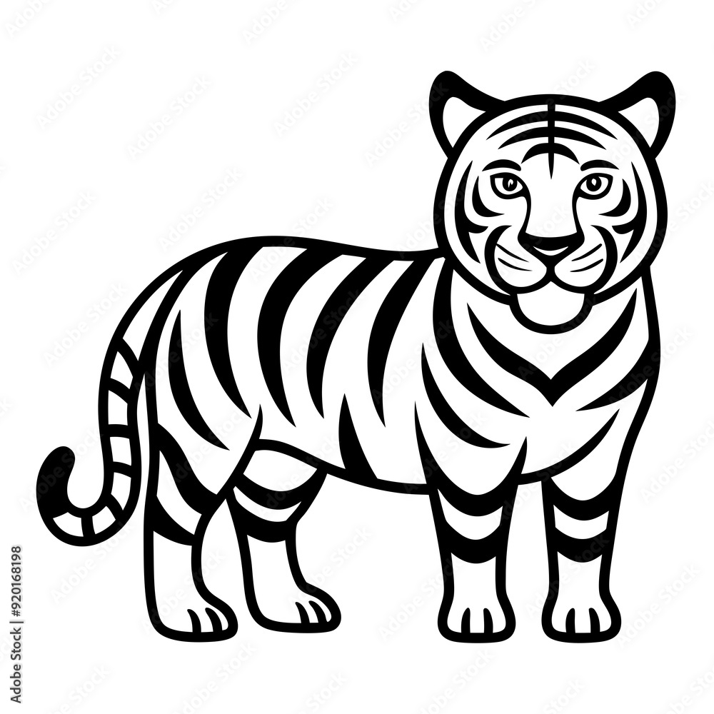 Naklejka premium Tiger isolated on white, Tiger vector illustration, animal vector art, Tiger silhouette, pet vector icon, lion cartoon line art, eps