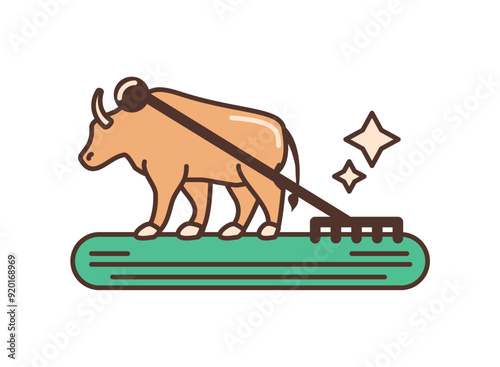 farming and ploughing field with ox