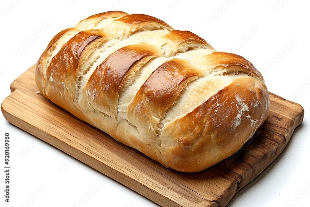 Loaf of bread on a wooden board ready for a hearty meal Loaf of bread on a wooden board ready for a hearty meal