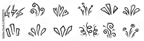 doodle shine sunburst sparkle ray elements hand drawn pop surprise line frame title headline.