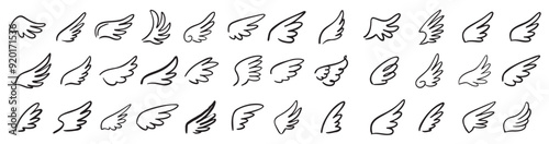doodle outline sketch angel wings angel feather wing silhouette linear fly winged angels flying