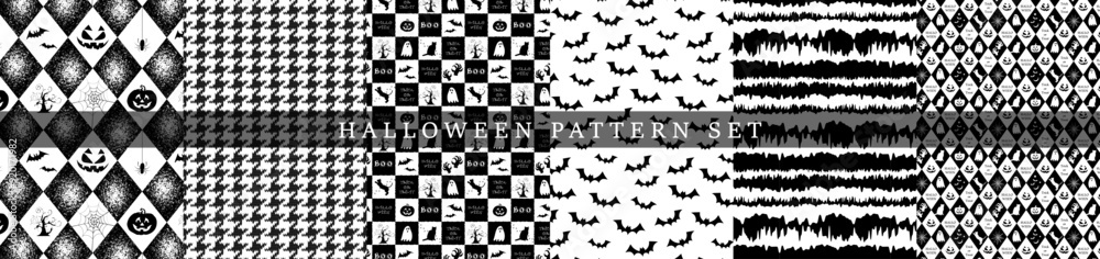 Fototapeta premium 6種類のハロウィンのシームレスパターン Halloween seamless pattern