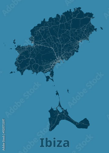 Ibiza Island, Spain artistic blueprint map poster