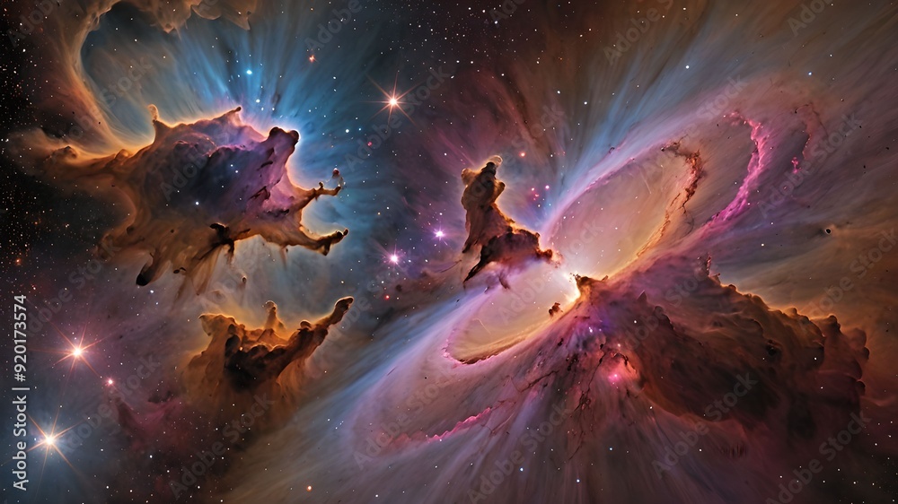 Nebula forming around newborn star with planets Nebula forming around newborn star with planets