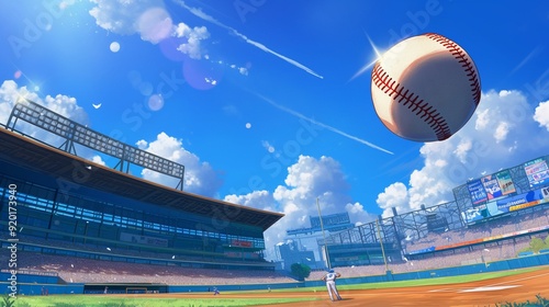 飛んでいる野球ボール、野球スタジアム1
