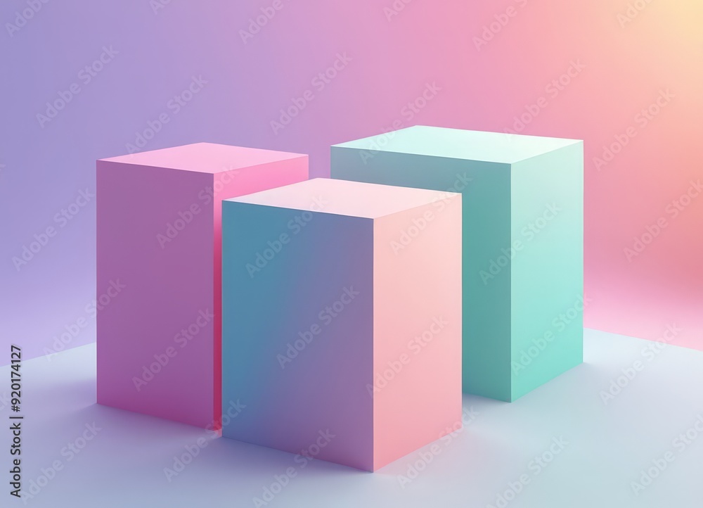 three colorful cubes on pink and blue background three colorful cubes on pink and blue background