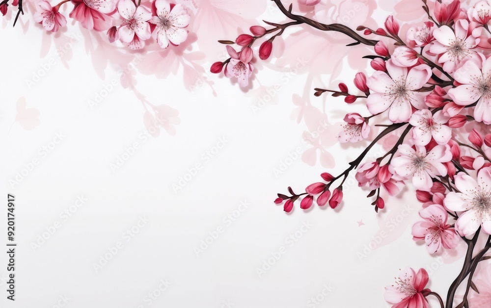 Fototapeta premium Elegant Pink Cherry Blossom Flowers on Branches with Soft Pastel Background
