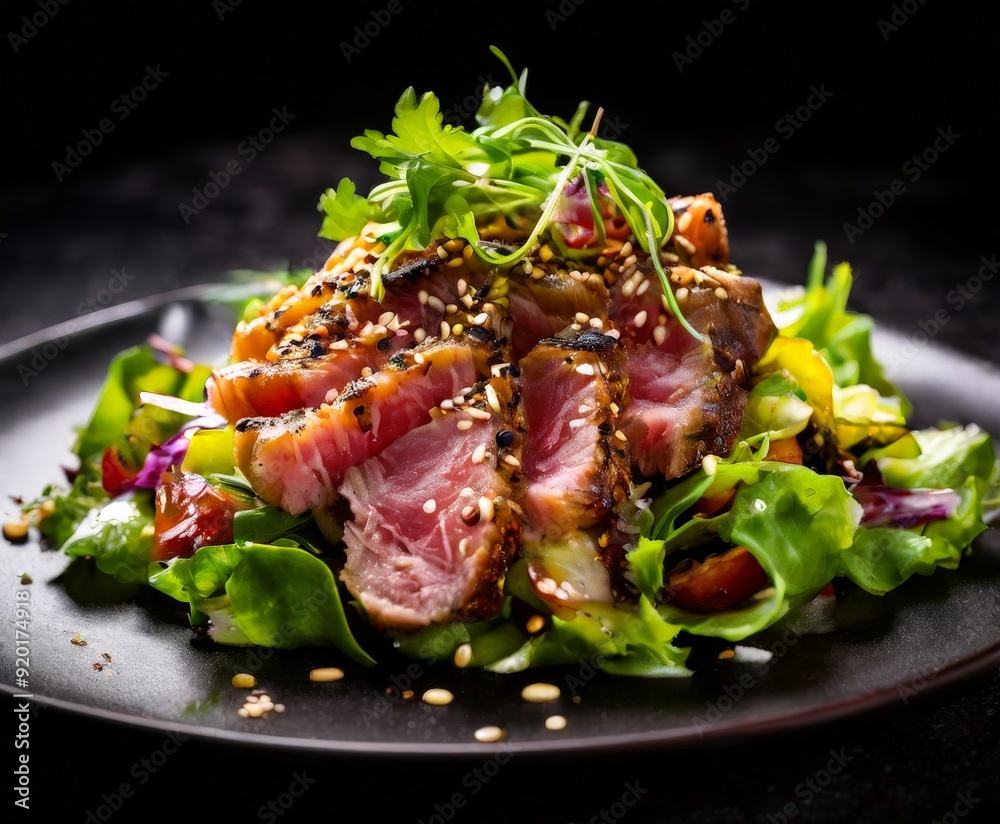 plate food with meat and greens plate food with meat and greens