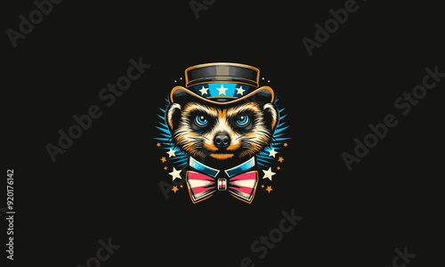 head meerkat wearing top hat vector illustration logo design