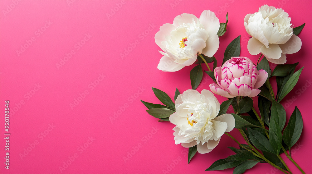 Peonies on a bright smooth pink background Peonies on a bright smooth pink background