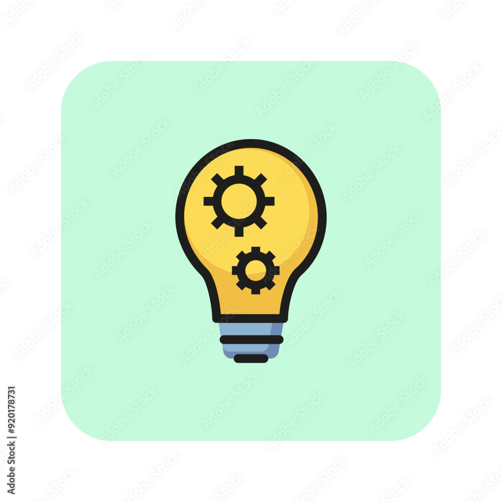Bulb with gear wheels line icon. Lamp, electricity, mechanism. Engineering concept. Vector illustration can be used for topics like solution, innovation, technology Bulb with gear wheels line icon. Lamp, electricity, mechanism. Engineering concept. Vector illustration can be used for topics like solution, innovation, technology