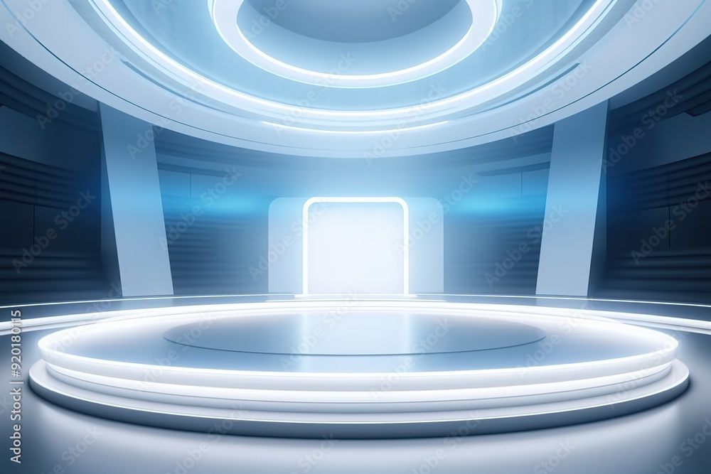 Obraz premium Futuristic circular stage with glowing lights.