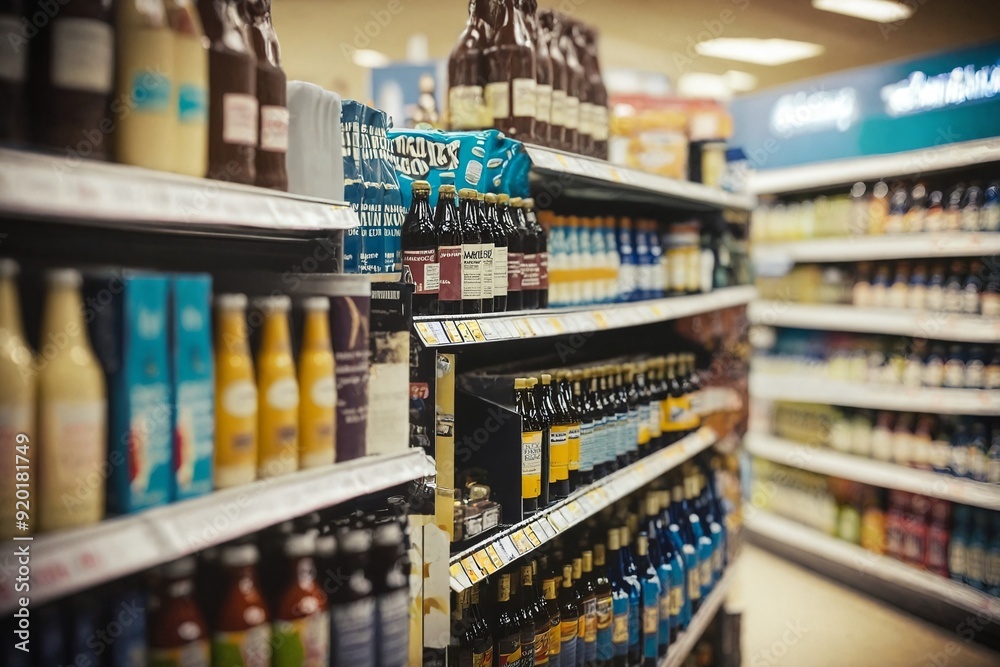 Fototapeta premium Supermarket Shelves with Beverages