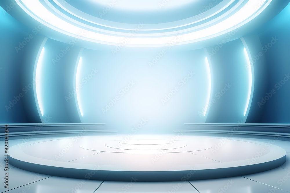 Futuristic circular platform with glowing lights. Futuristic circular platform with glowing lights.