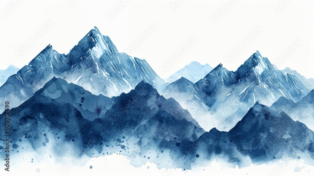 Fototapeta premium Mountainous terrain with dramatic valleys,Clipart, watercolor illustration, Perfect for nursery art The style is hand drawn, white background