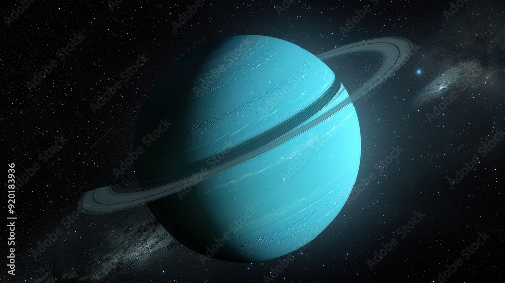 Blue Planet with Rings in Space Blue Planet with Rings in Space