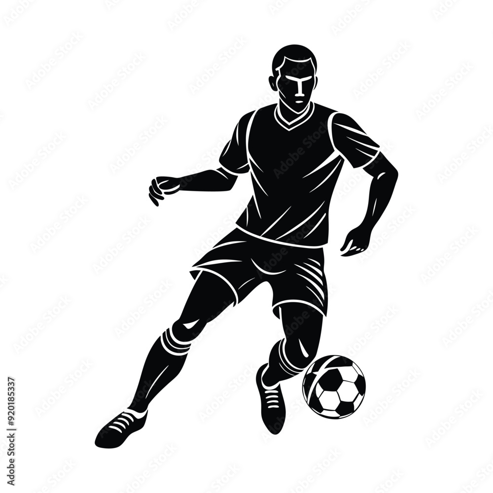 Naklejka premium Football Soccer player silhouette with ball High quality isolated Logo