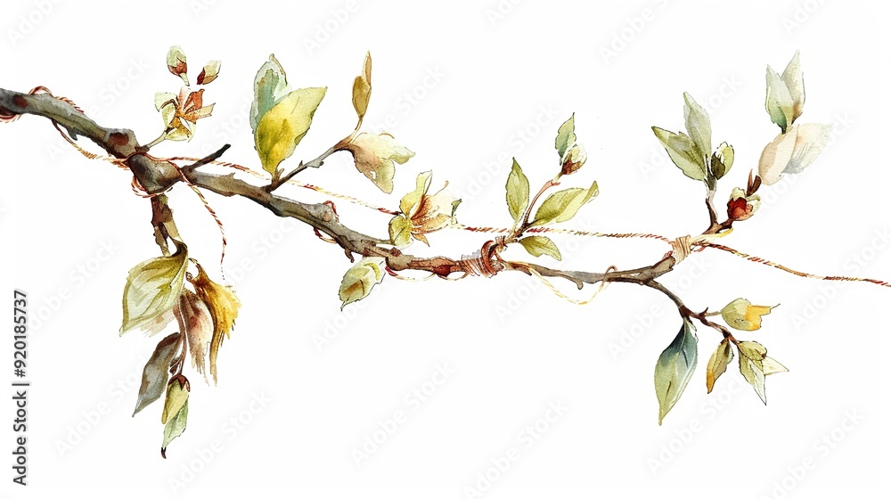 Fishing line tangled in a tree branch,Clipart, watercolor illustration, Perfect for nursery art The style is hand drawn, white background Fishing line tangled in a tree branch,Clipart, watercolor illustration, Perfect for nursery art The style is hand drawn, white background