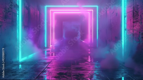 Neon Glow in a Futuristic Corridor