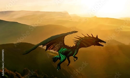 Majestic Green Dragon Fantasy Creature 3D Render

 photo