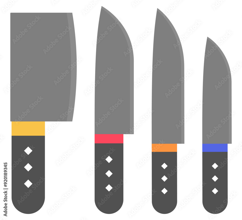 Flat icon of kitchen knives set isolated on white background. Flat icon of kitchen knives set isolated on white background.