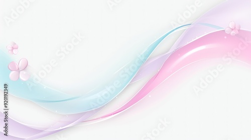 Abstract Pastel Wave Background with Flowers