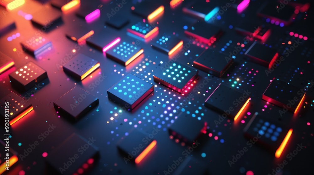 Neon Lights and Cubes Abstract Design Neon Lights and Cubes Abstract Design