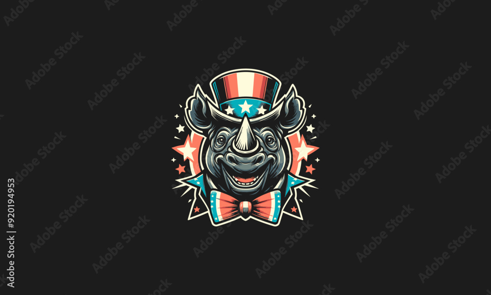 head rhino wearing top hat vector illustration flat design head rhino wearing top hat vector illustration flat design
