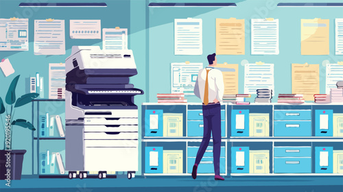 Flat vector Office documents copier cartoon vector illustration
