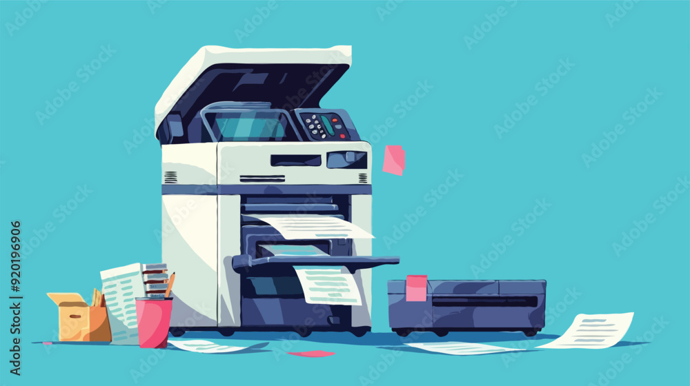 Flat vector Office documents copier cartoon vector illustration Flat vector Office documents copier cartoon vector illustration