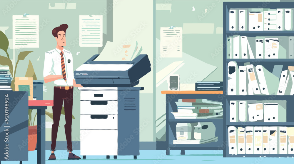 Flat vector Office documents copier cartoon vector illustration Flat vector Office documents copier cartoon vector illustration