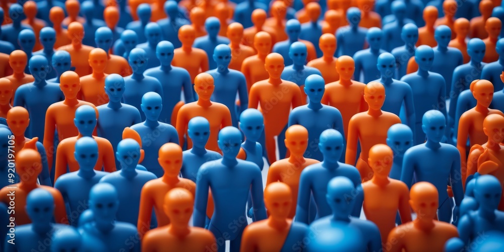 Obraz premium Vibrant Crowd in Various Colors Standing Together on Abstract Ba