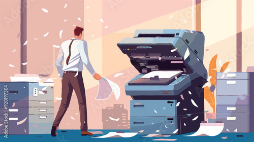 Flat vector Office documents copier cartoon vector illustration
