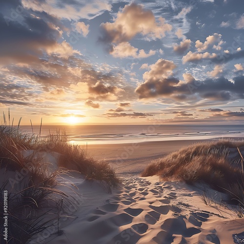 Fototapeta Naklejka Na Ścianę i Meble -  Sunset over dunes at the Baltic Sea in Poland.