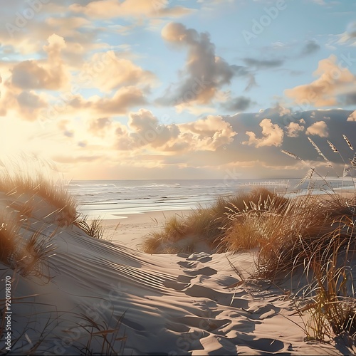 Fototapeta Naklejka Na Ścianę i Meble -  Sunset over dunes at the Baltic Sea in Poland.