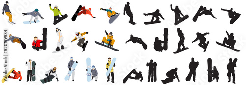 snow boarding set snowboarder vector collection on white