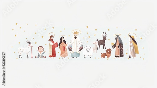 Wallpaper Mural Hand-drawn adorable biblical scenes and figures with a minimalist aesthetic on a snow-white background. Torontodigital.ca