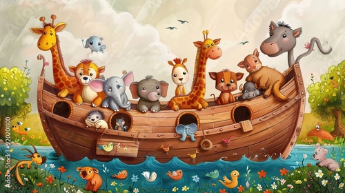 Lighthearted depiction of Noahs Ark with animated