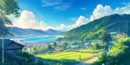Enchanting Winter Wonderland: Romantic Anime-Style Illustration of Dreamy Town and Village. Artistic AI-Generated 4K Wallpaper for Creative Marketing, Book Illustrations, and Seasonal Charm. Vibrant N