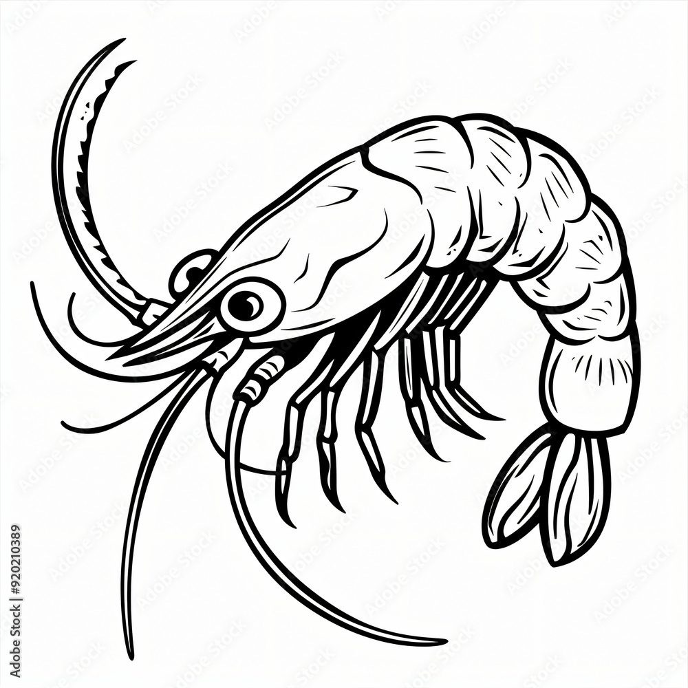 Fototapeta premium Cartoon of a Shrimp children coloring book page 