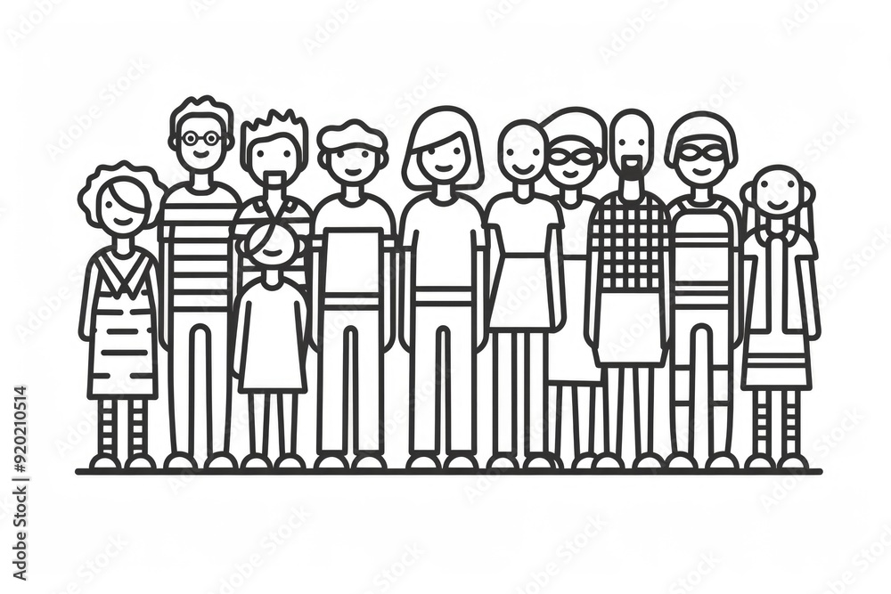 Group of people, simple line drawing Group of people, simple line drawing