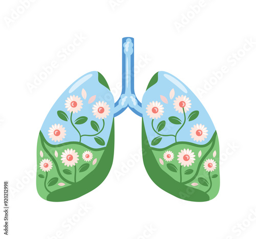 clean air lungs with flowers and leaves