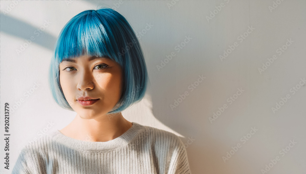 ブルー ポートレート カラー ヘアー モデル ファッション 美容 クローズアップ ナチュラルメイク アーティスティック 表情 肌質 シンプル スタイリッシュ 現代的 明るい 自然光 フェイスライン エレガント フレッシュ カラーハーモニー ブルー ポートレート カラー ヘアー モデル ファッション 美容 クローズアップ ナチュラルメイク アーティスティック 表情 肌質 シンプル スタイリッシュ 現代的 明るい 自然光 フェイスライン エレガント フレッシュ カラーハーモニー